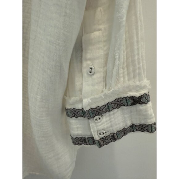 Johnny Was Women’s Boho Butterfly Embroidered Shirt Long Sleeve L White Cotton - Picture 6 of 11